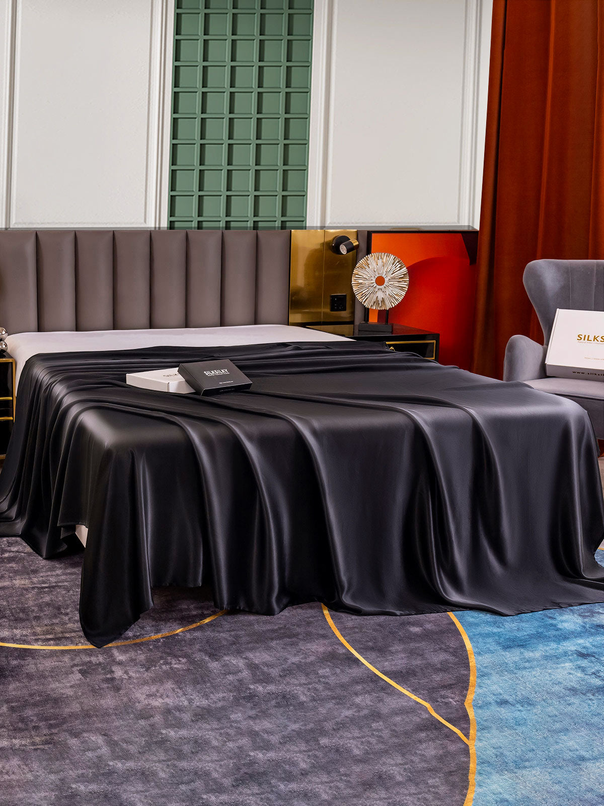 [أسود] SilkSilky-SA 25Momme الحرير الخالص Sheet 003