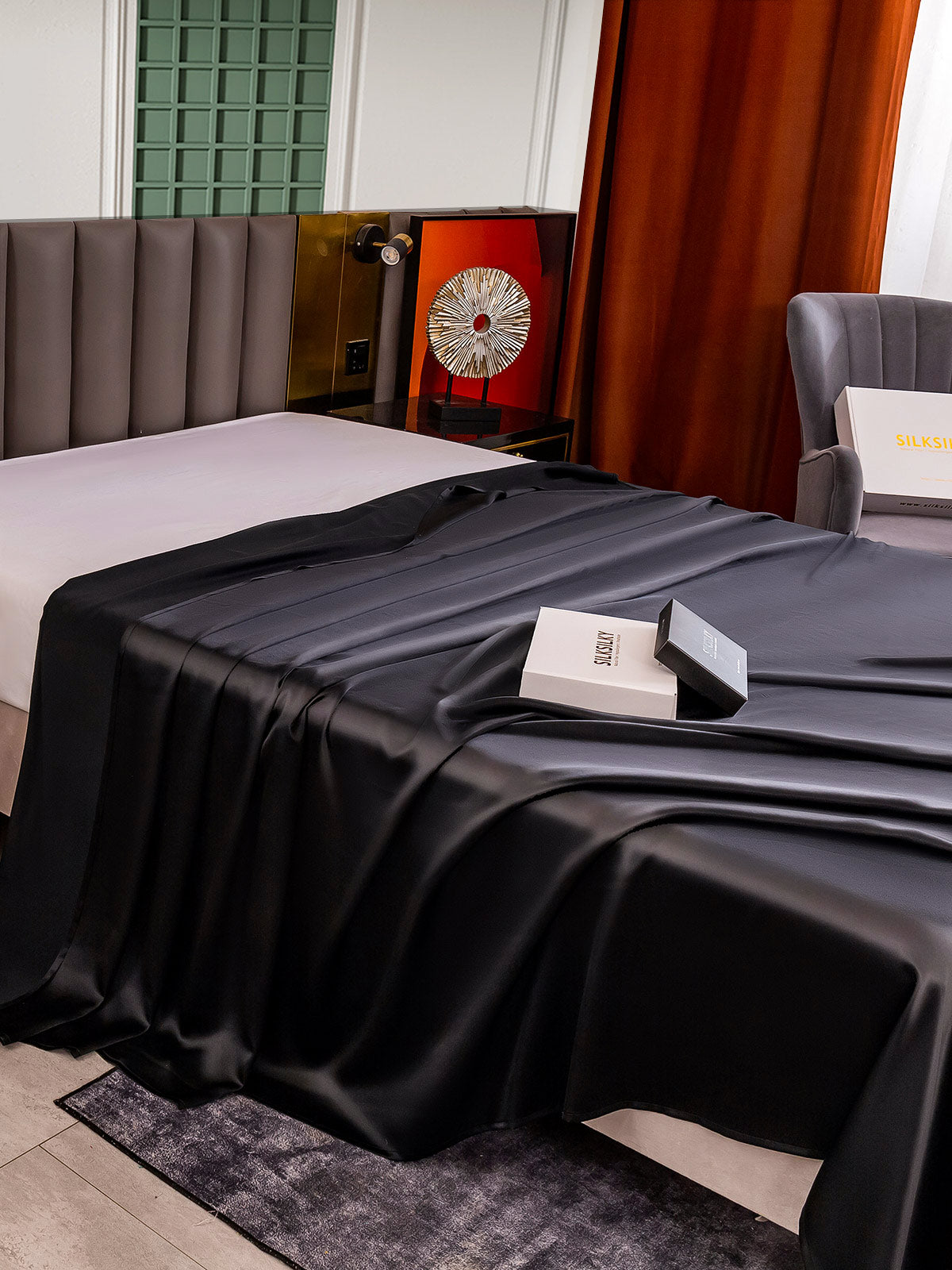 [أسود] SilkSilky-SA 25Momme الحرير الخالص Sheet 004