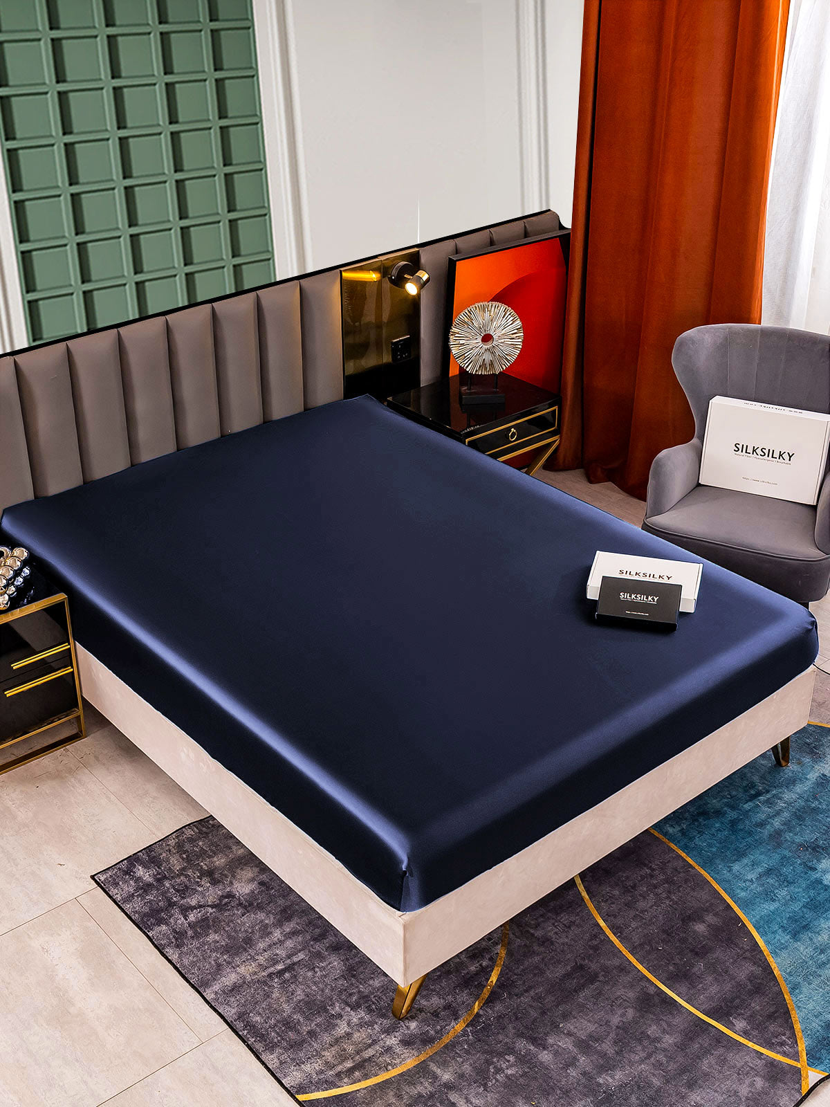 [أزرق غامق] SilkSilky-SA 25Momme الحرير الخالص Sheet 001
