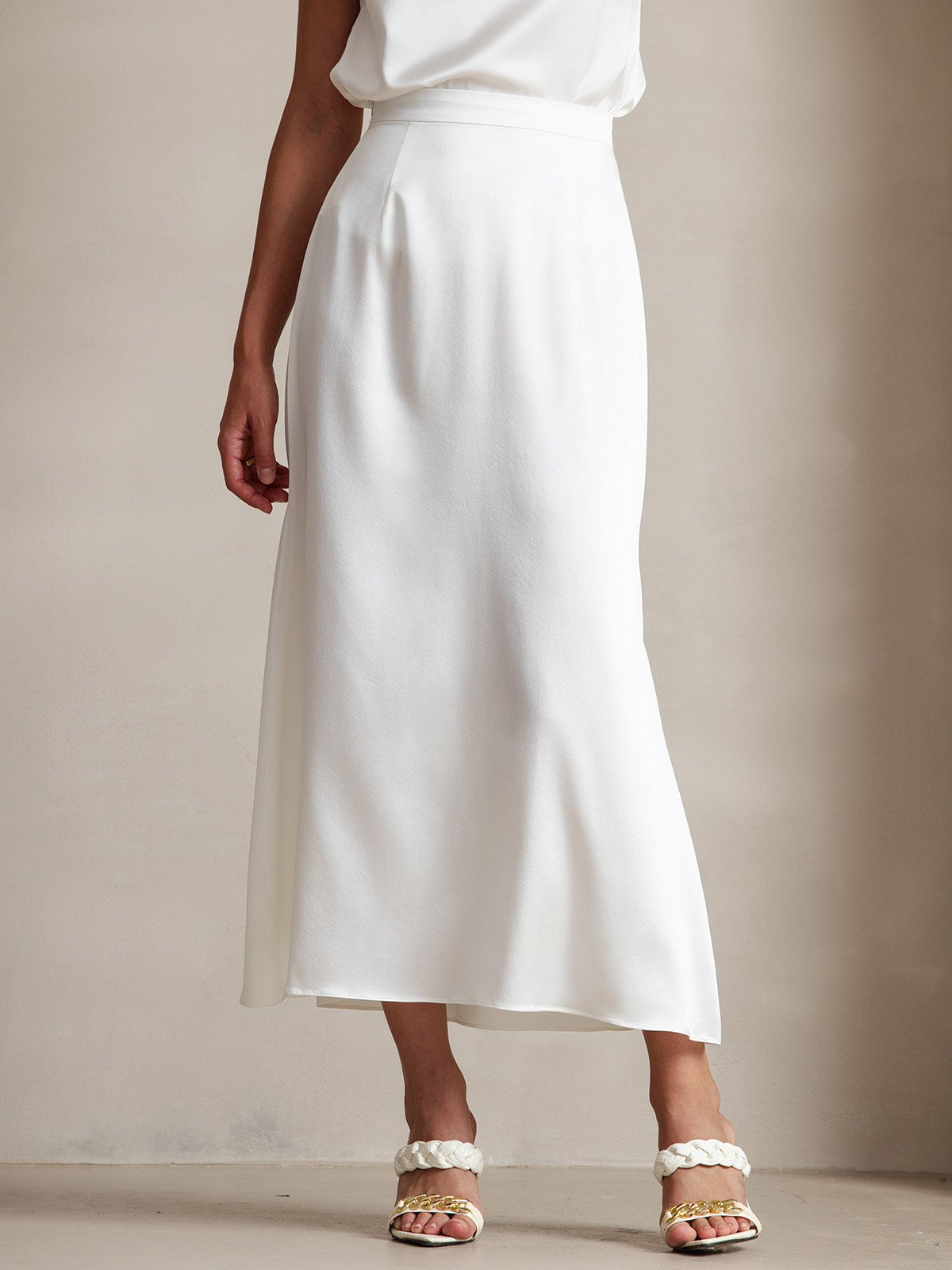 [أبيض] SilkSilky-SA 19Momme الحرير Skirt 001