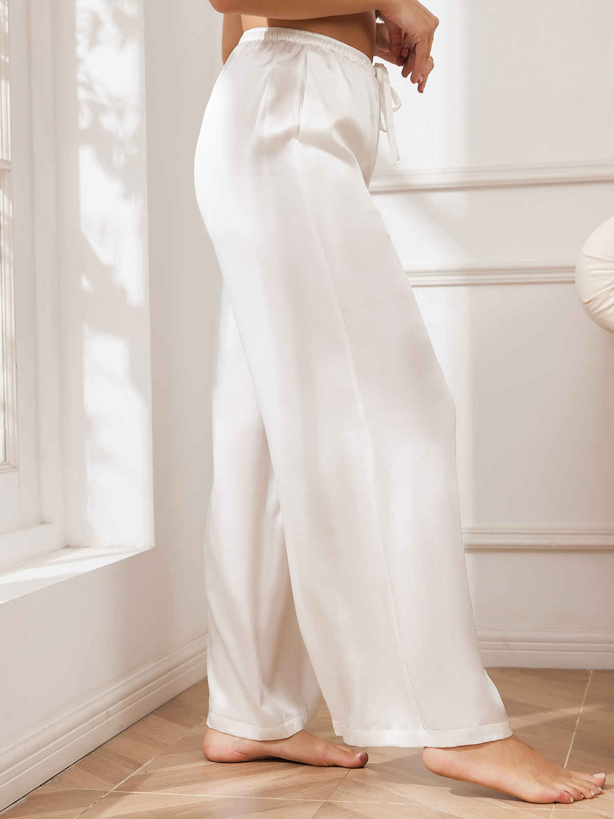 [أبيض] SilkSilky-SA الحرير الخالص Womens Pants 003