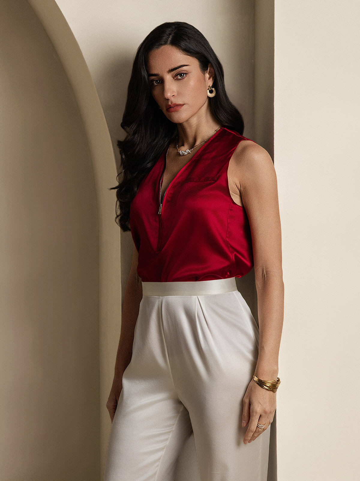 [أبيض] SilkSilky-SA 19Momme الحرير Womens Pants 007