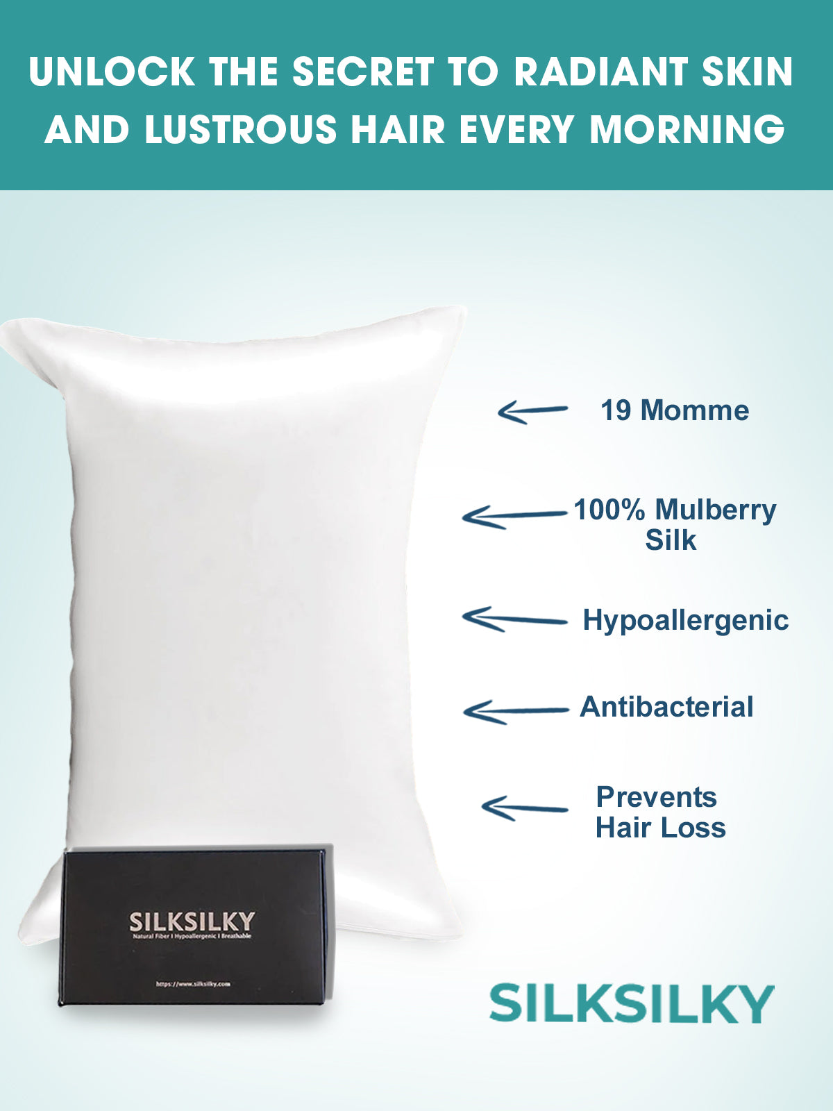 [أبيض] SilkSilky-SA 19Momme الحرير الخالص Pillowcase 002