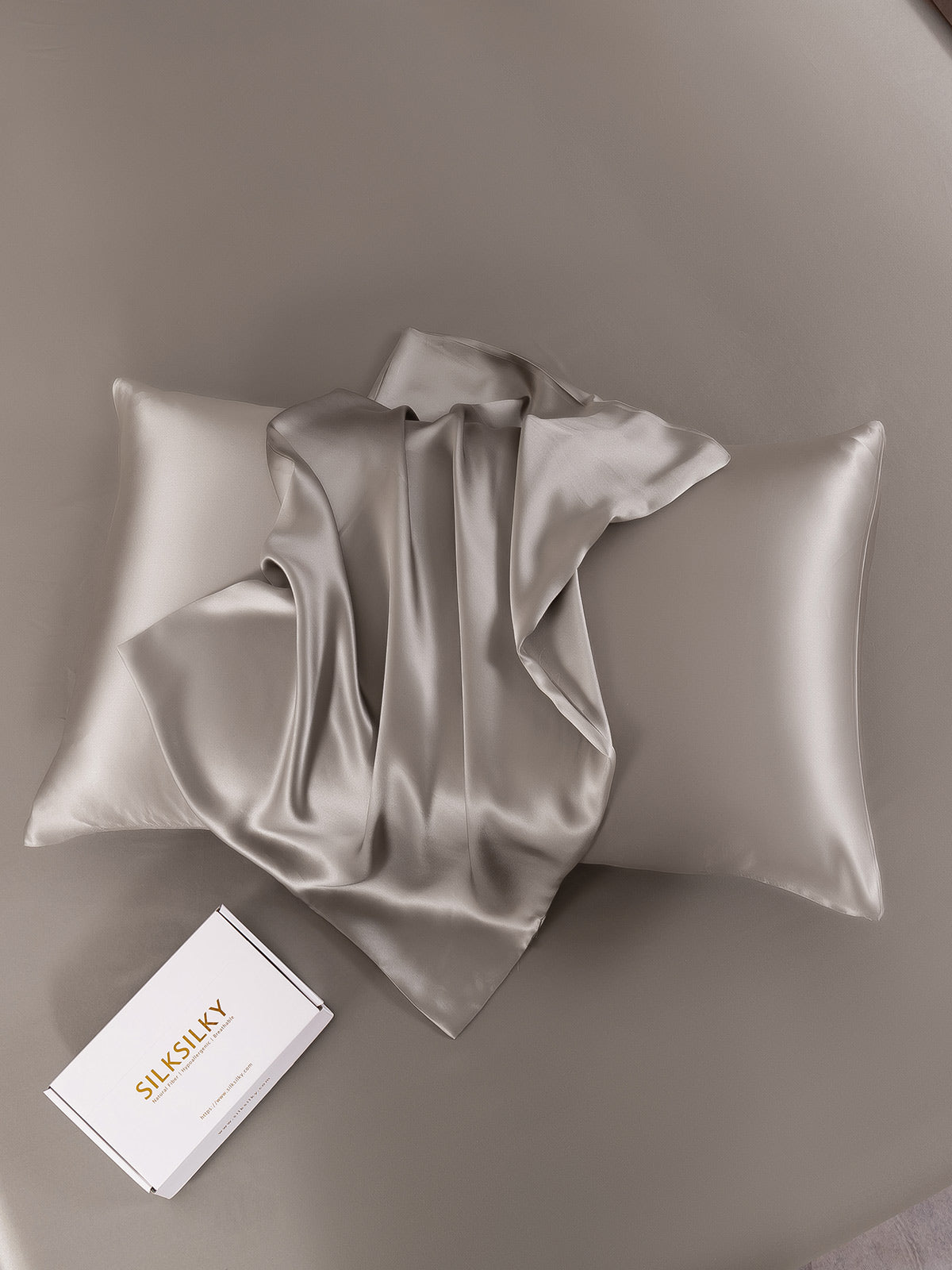 [رمادي] SilkSilky-SA 19Momme الحرير الخالص Pillowcase 005