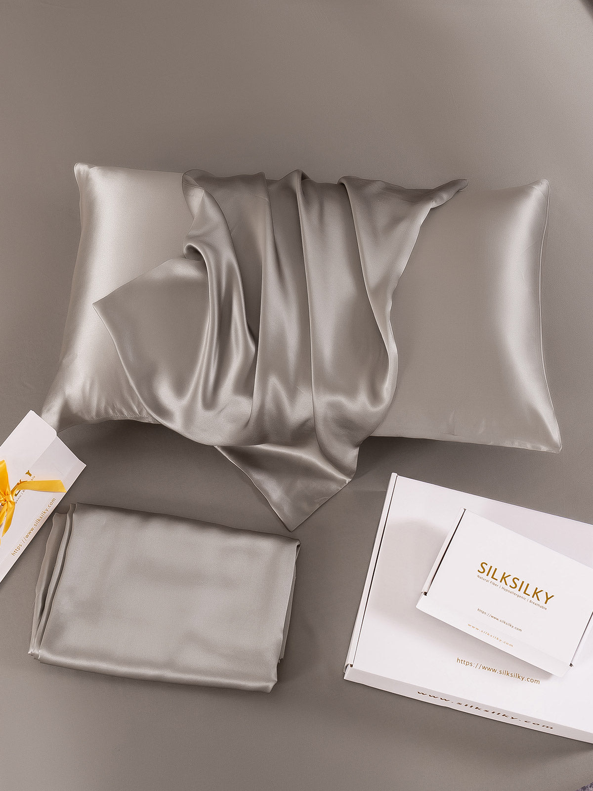 [رمادي] SilkSilky-SA 19Momme الحرير الخالص Pillowcase 006