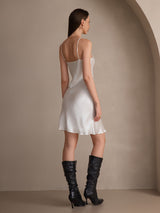[أبيض] SilkSilky-SA Sleeveless V Neck فساتين نسائية 002