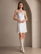 [أبيض] SilkSilky-SA Sleeveless V Neck فساتين نسائية 004