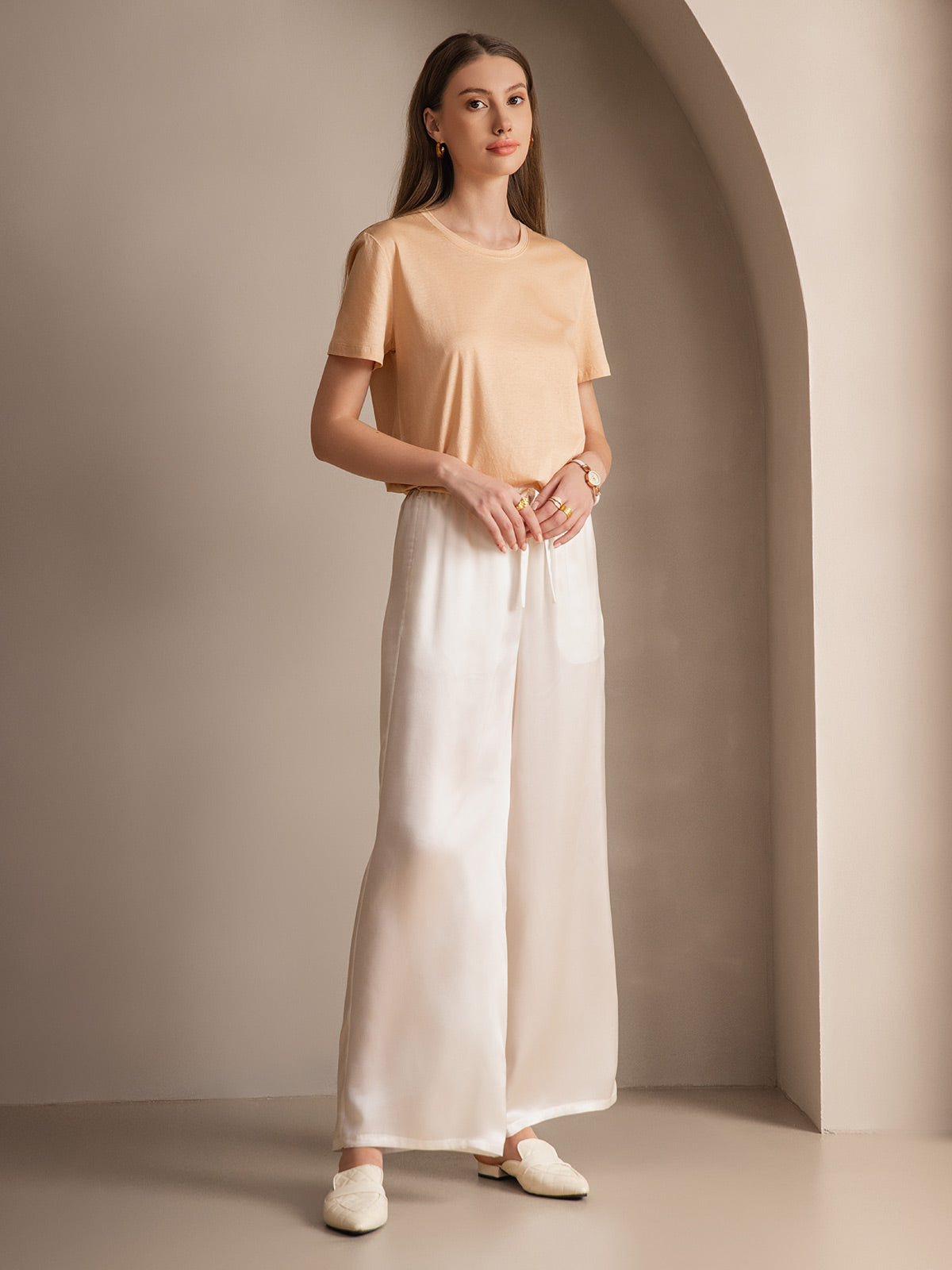 [أبيض] SilkSilky-SA Pure Silk Womens Pants 005