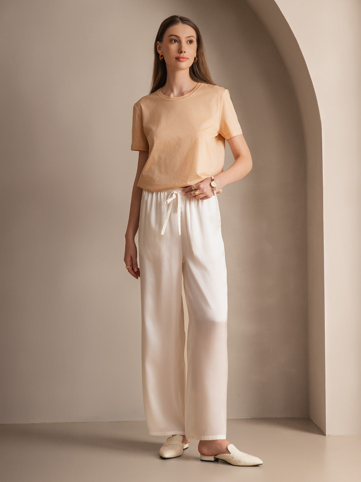 [أبيض] SilkSilky-SA Pure Silk Womens Pants 006