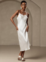 [أبيض] SilkSilky-SA Sleeveless Cowl Neck فساتين نسائية 001