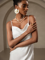 [أبيض] SilkSilky-SA Sleeveless Cowl Neck فساتين نسائية 004