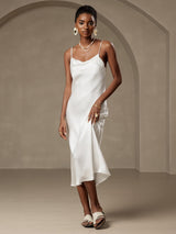 [أبيض] SilkSilky-SA Sleeveless Cowl Neck فساتين نسائية 005