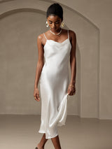 [أبيض] SilkSilky-SA Sleeveless Cowl Neck فساتين نسائية 006