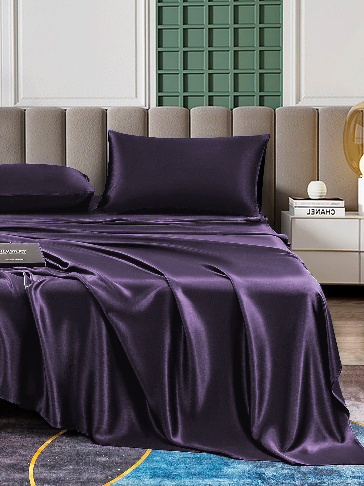 [الأرجواني الداكن] SilkSilky-SA 25Momme الحرير الخالص Bedding Set 001