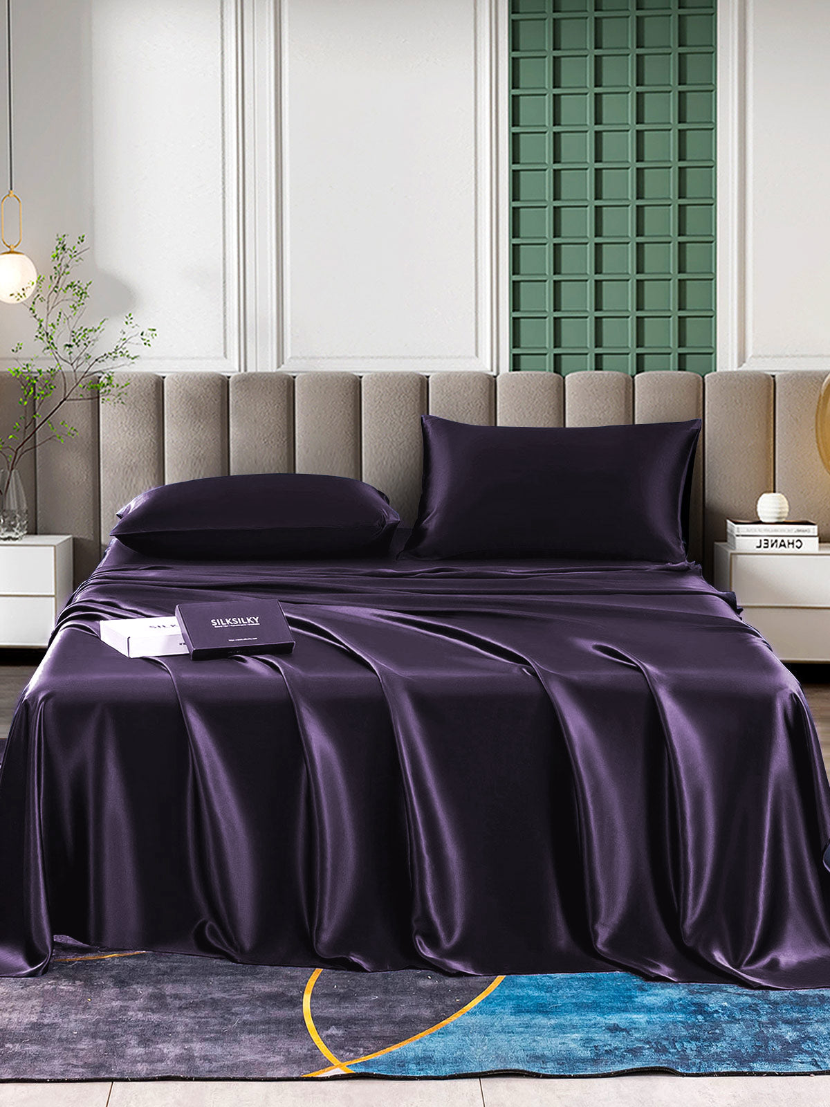 [الأرجواني الداكن] SilkSilky-SA 25Momme الحرير الخالص Bedding Set 002