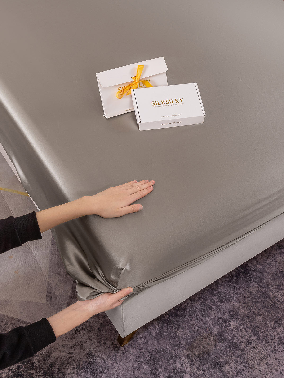 [رمادي] SilkSilky-SA 25Momme الحرير الخالص Sheet 005