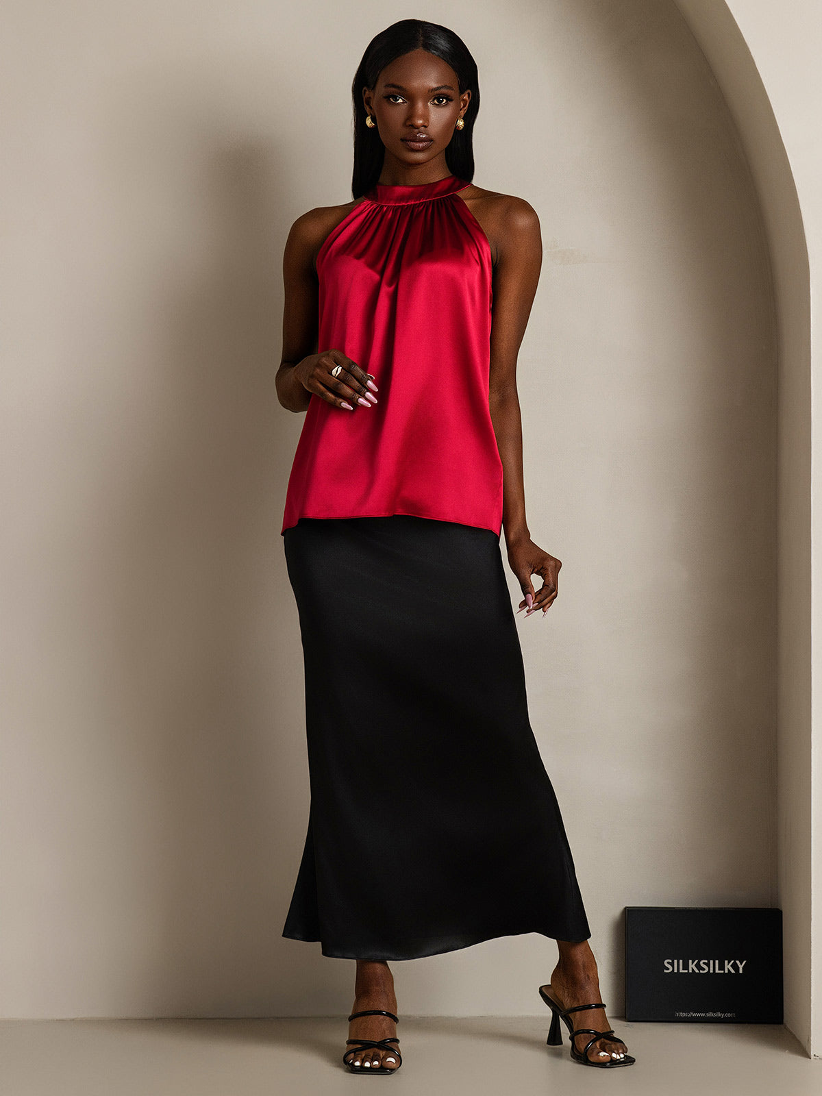 [خمر] SilkSilky-SA 19Momme الحرير بدون أكمام Womens T-Shirt 001