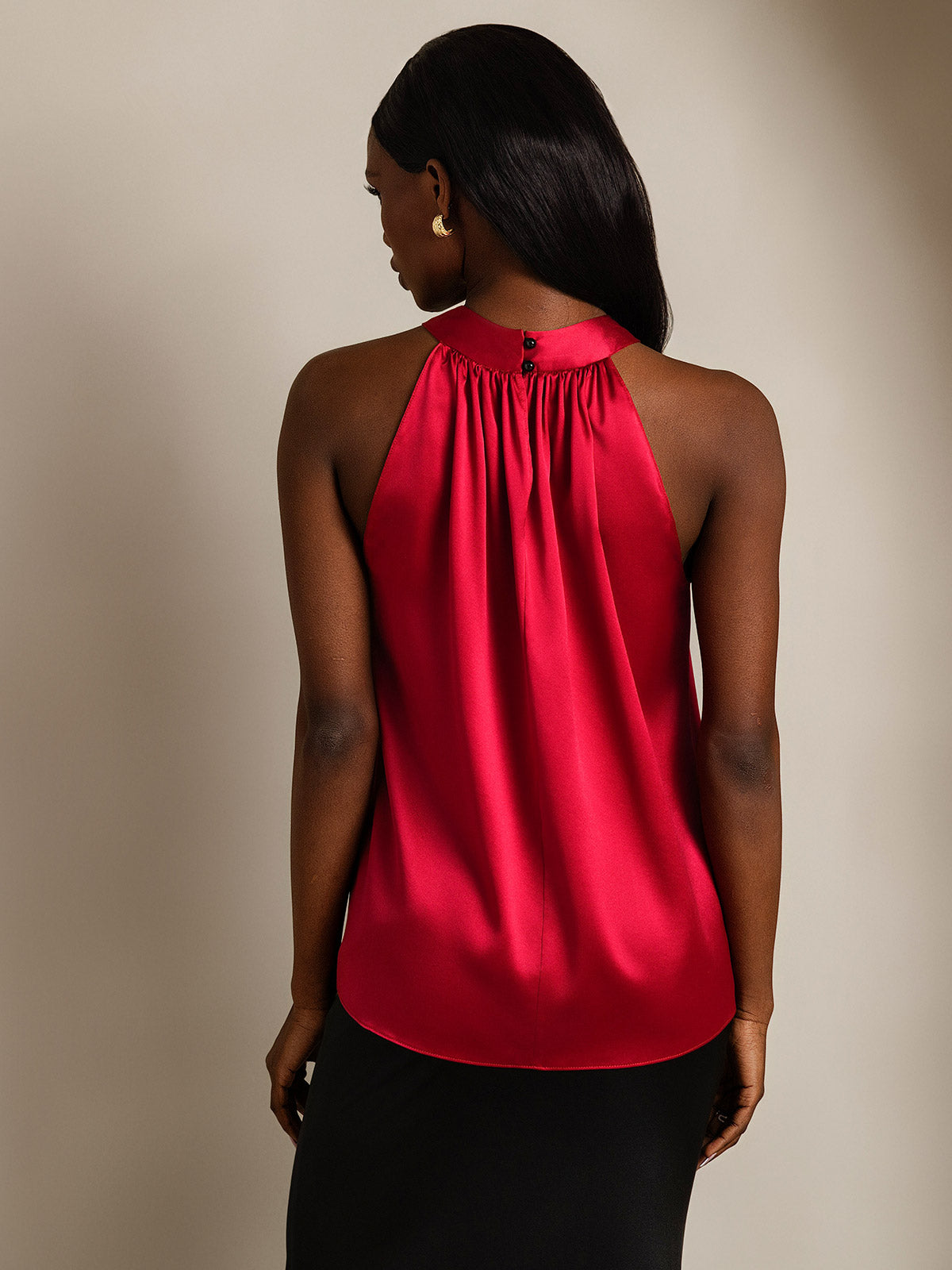 [خمر] SilkSilky-SA 19Momme الحرير بدون أكمام Womens T-Shirt 002