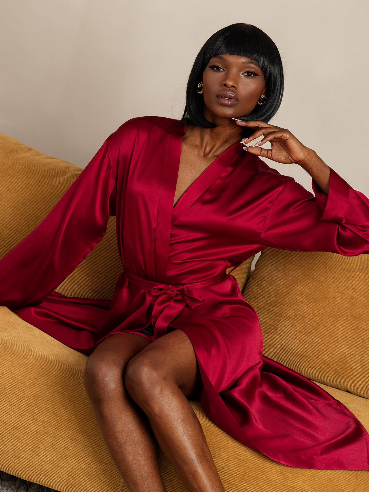 [خمر] SilkSilky-SA الحرير الخالص الأكمام الطويلة Womens Robe 008