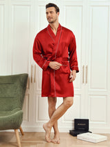 [Wine] SilkSilky Pure Silk 3/4 Sleeve Mens Robe 003
