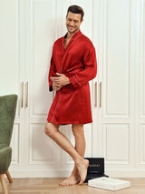[Wine] SilkSilky Pure Silk 3/4 Sleeve Mens Robe 005