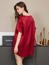 [خمر] SilkSilky-SA الأكمام القصيرة رقبة مستديرة طقم بيجامة نسائي 002