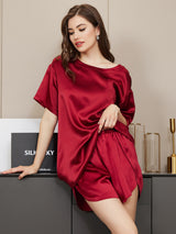 [خمر] SilkSilky-SA الأكمام القصيرة رقبة مستديرة طقم بيجامة نسائي 005