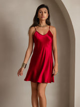 [خمر] SilkSilky-SA Sleeveless V Neck فساتين نسائية 003