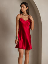 [خمر] SilkSilky-SA Sleeveless V Neck فساتين نسائية 004