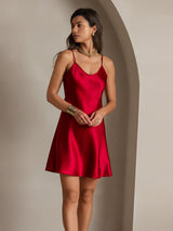 [خمر] SilkSilky-SA Sleeveless V Neck فساتين نسائية 005