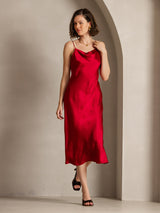 [خمر] SilkSilky-SA Sleeveless Cowl Neck فساتين نسائية 005