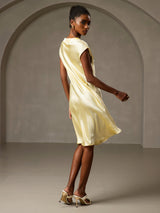 [أصفر] SilkSilky-SA Cap Sleeve V Neck فساتين نسائية 002
