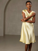 [أصفر] SilkSilky-SA Cap Sleeve V Neck فساتين نسائية 004
