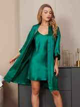[أخضر] SilkSilky-SA أكمام بثلاثة أرباع الأطوال رقبة على شكل حرف V رداء الحمام وقميص النوم 005