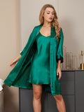 SilkSilky SA الحرير الخالص أكمام بثلاثة أرباع الأطوال Nightgown&Robe Set أخضر 005