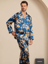[تنين نيفي] SilkSilky-SA Long Sleeve Lapel Collar بيجامة رجالية 003