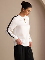 [أبيض] SilkSilky-SA Long Sleeve Keyhole Neck بلوزات نسائية 003