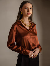 [الكراميل] SilkSilky-SA Long Sleeve Lapel Collar بلايز نسائية 003