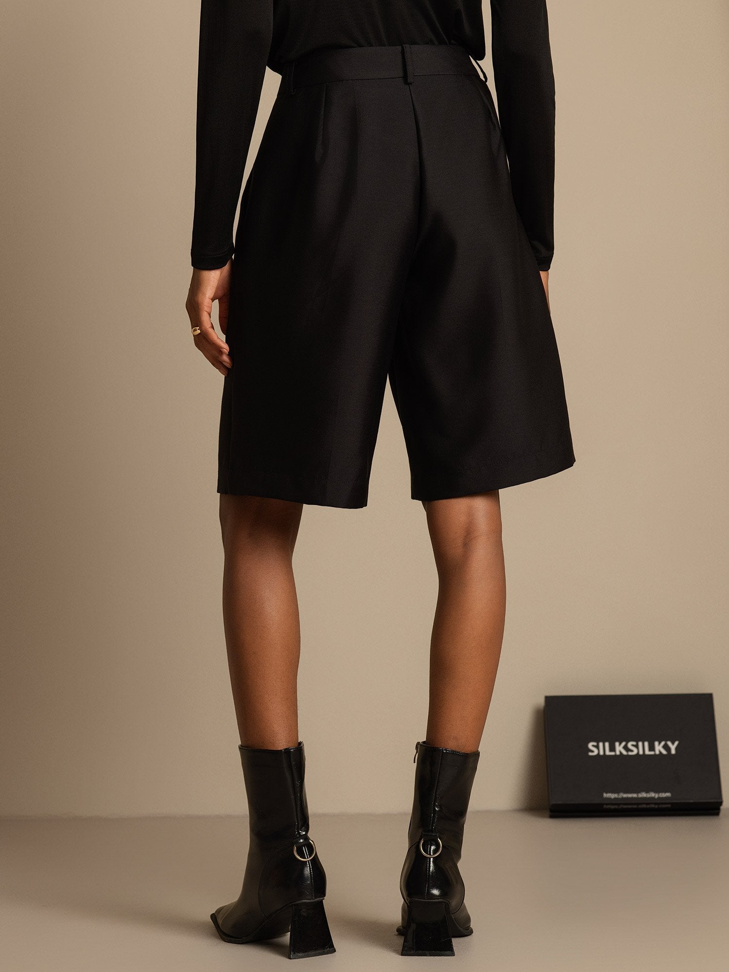 [أسود] SilkSilky-SA 32Momme الحرير Womens Shorts 002,