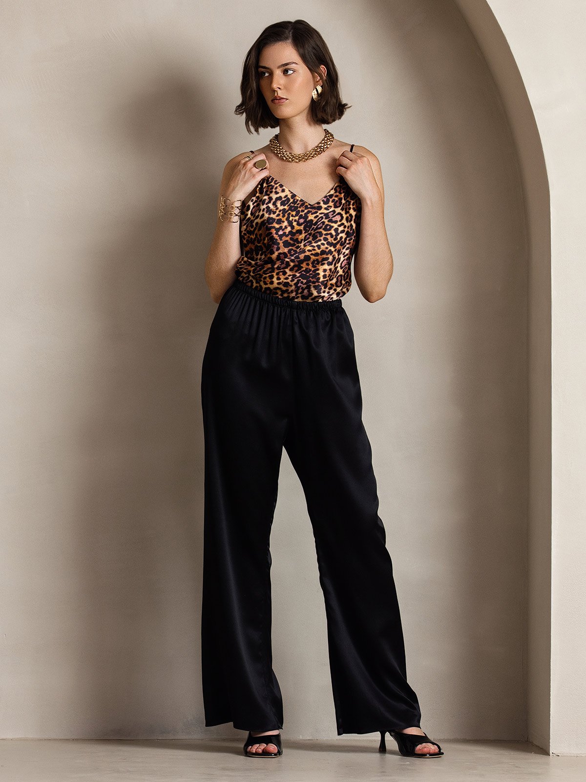 [أسود] SilkSilky-SA 19Momme الحرير Womens Pants 003