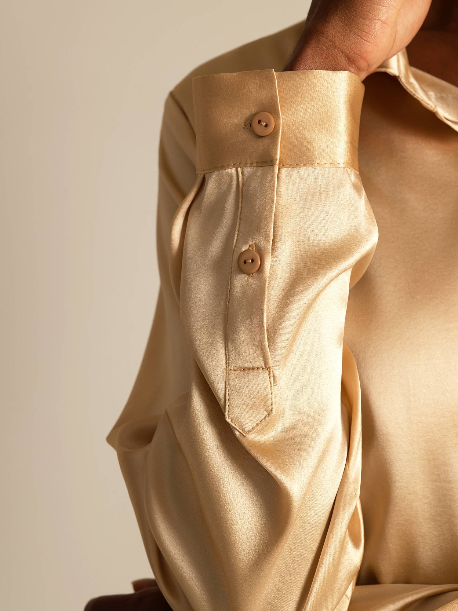 [شامبانيا] SilkSilky-SA 19Momme الحرير Lapel Collar بلايز نسائية 007