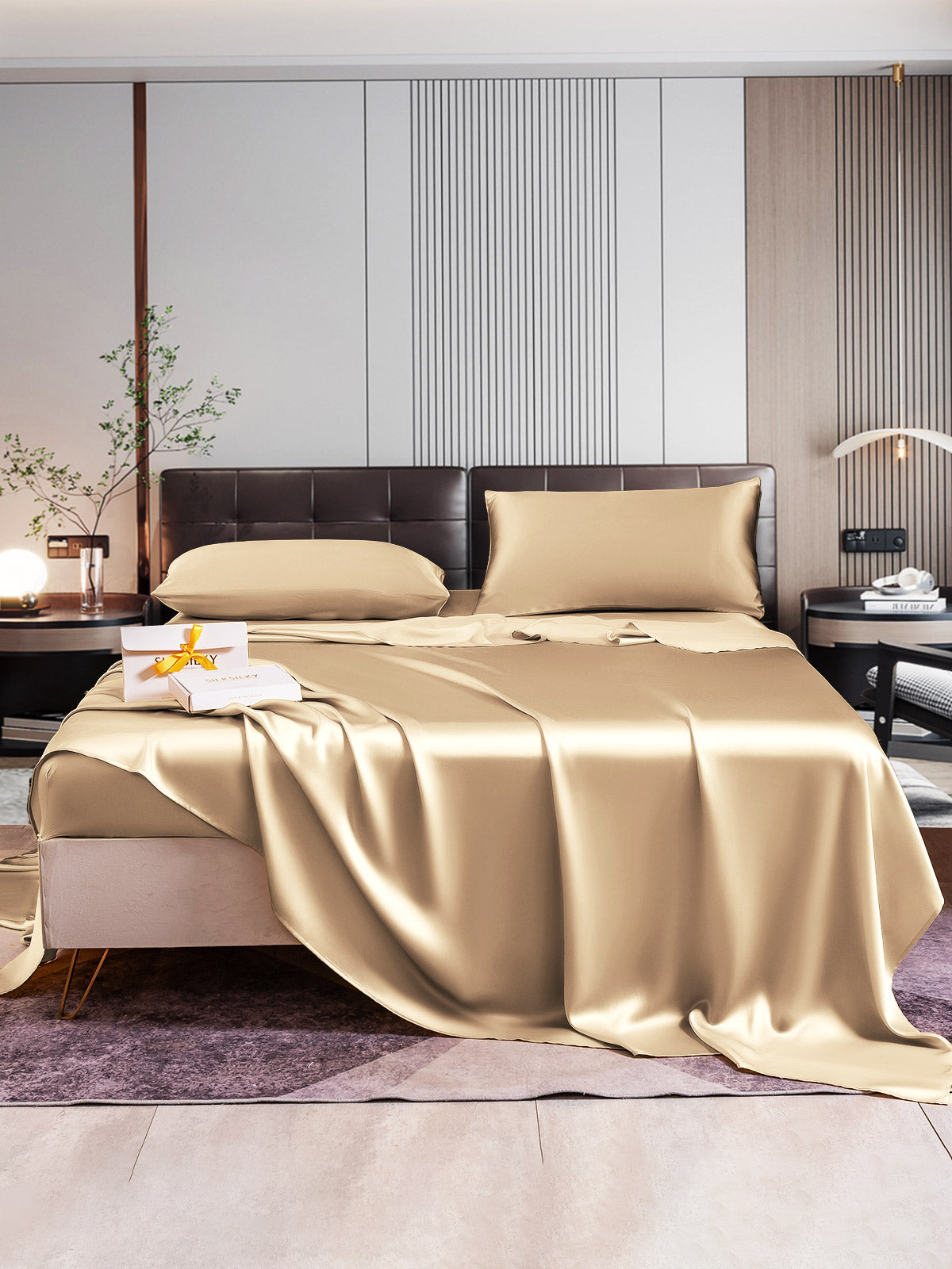 SilkSilky SA 22Momme الحرير الخالص Bedding Set اللونالبيج 004