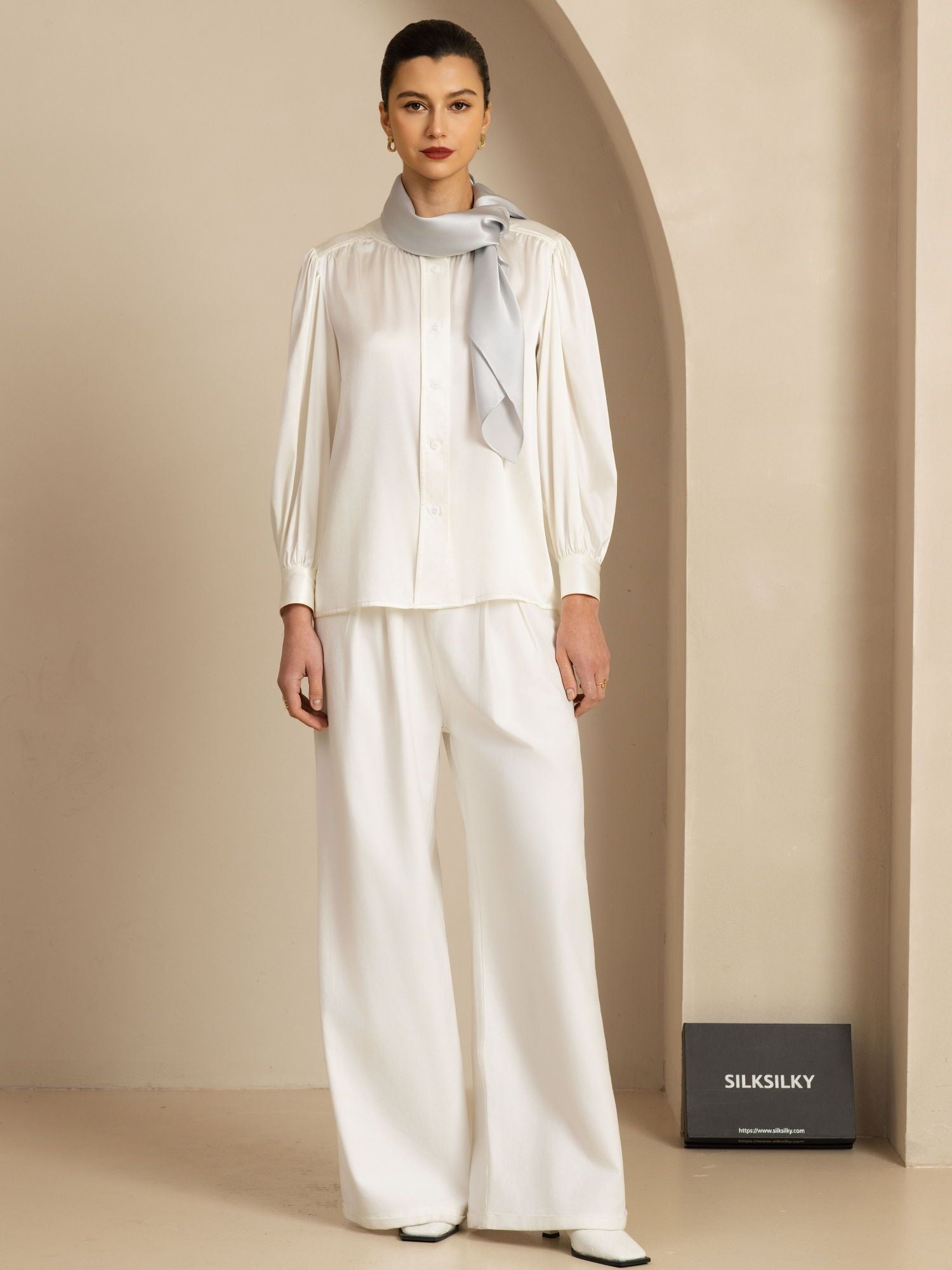 [رماديفاتح] SilkSilky-SA Pure Silk Scarf 004