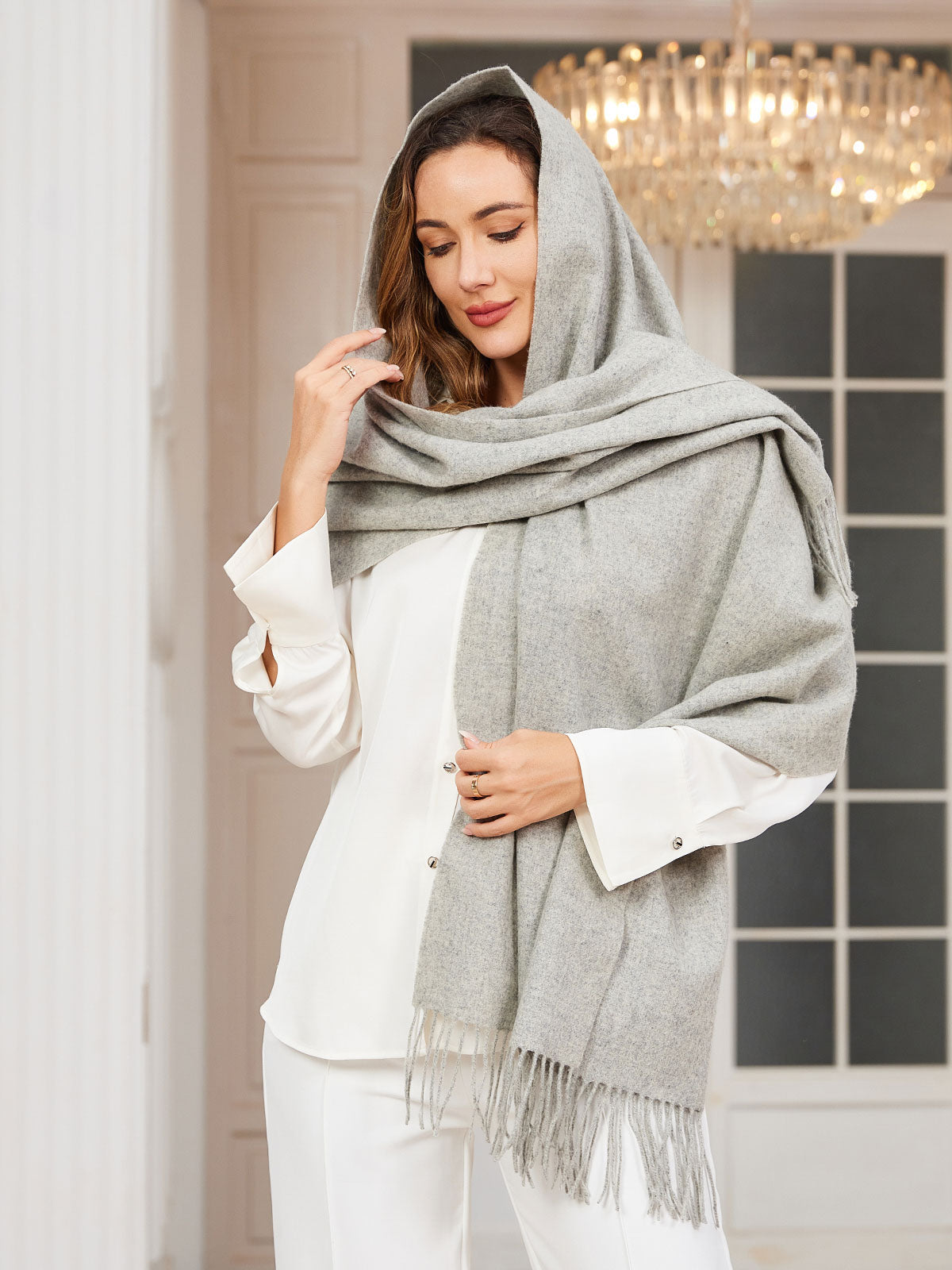 [رمادي فاتح] SilkSilky-SA صوف Scarf 002