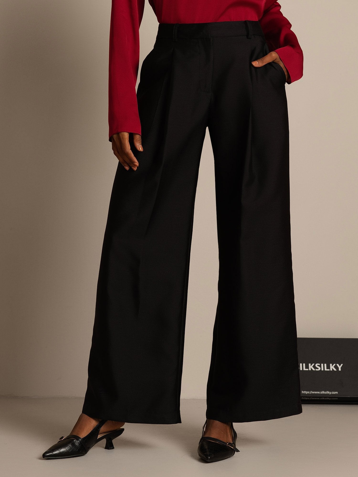 [أسود] SilkSilky-SA 32Momme الحرير Womens Pants 001,