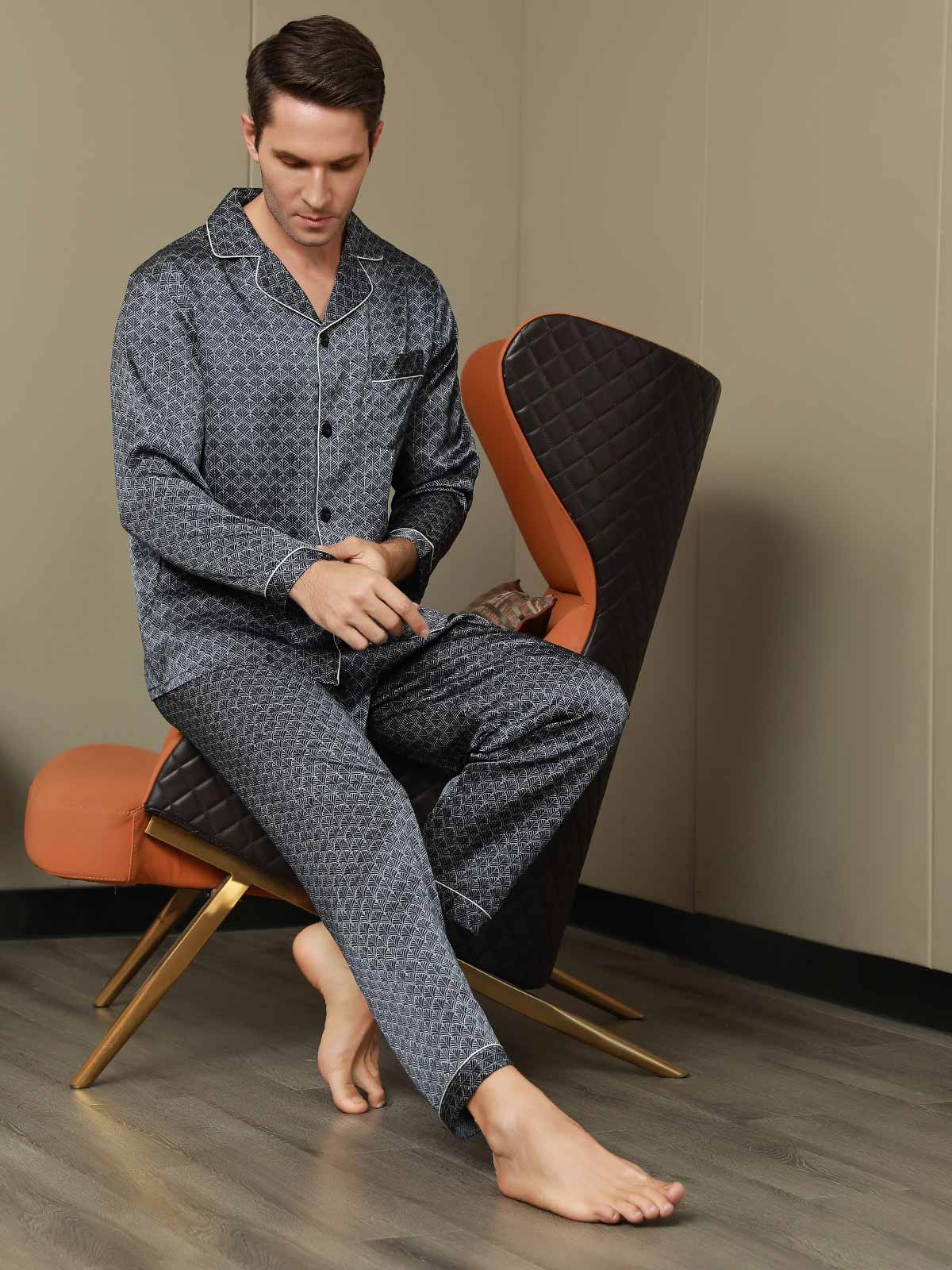 [جنكو كحلي] SilkSilky-SA 19Momme الحرير الخالص Mens Pajamas 006