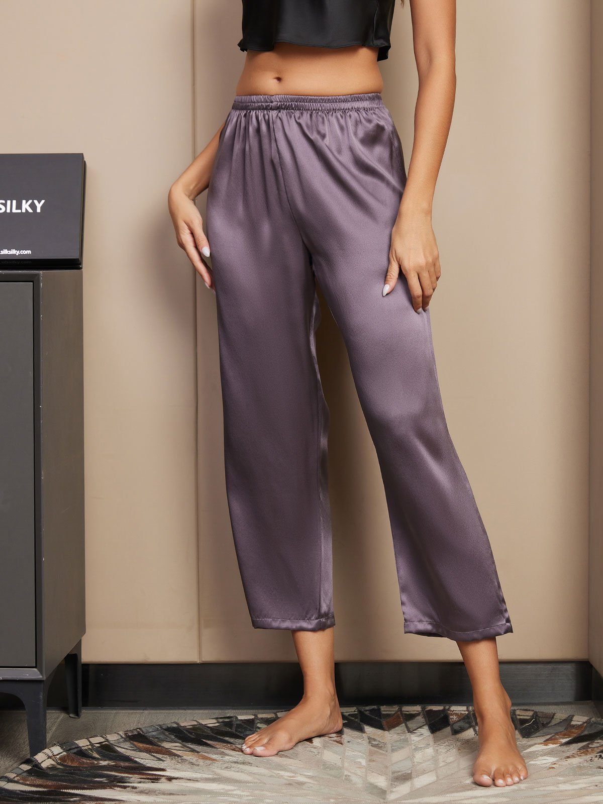 [رمادي أرجواني] SilkSilky-SA الحرير الخالص Womens Sleep Bottoms 004
