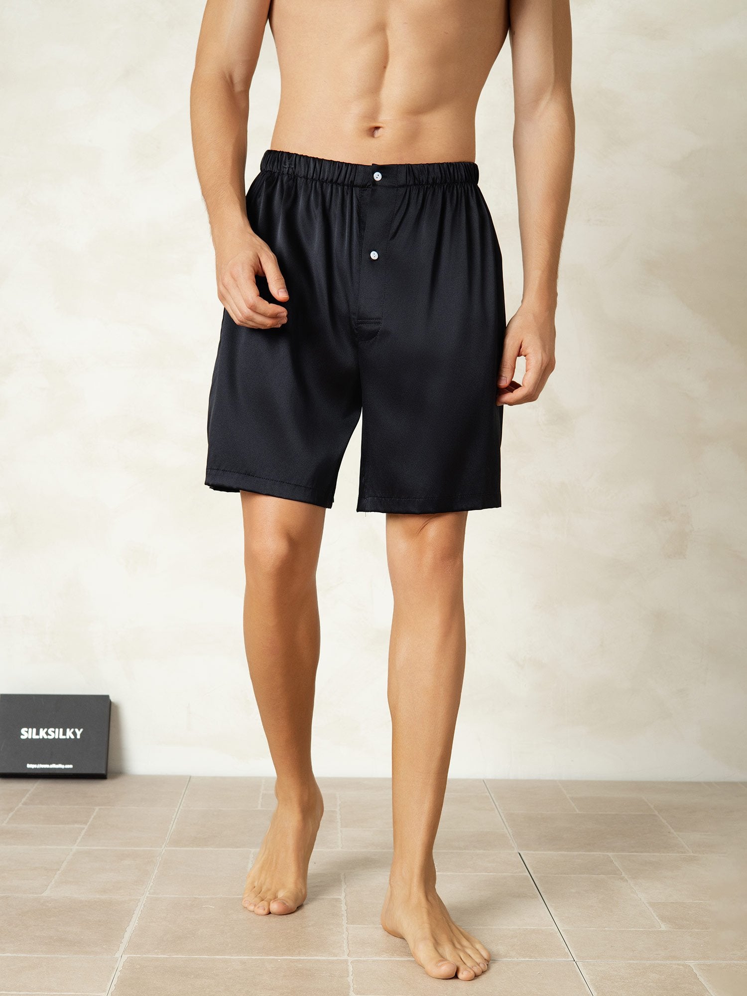 [أسود] SilkSilky-SA الحرير الخالص Mens Sleep Bottoms 001