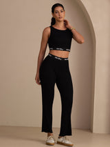 [أسود] SilkSilky-SA Sleeveless Crew Neck Women's Outfit Sets 005
