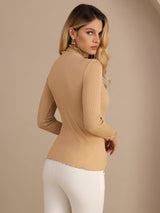 [حجر القمر] SilkSilky-SA Long Sleeve Turtle Neck تي شيرت نسائية 002